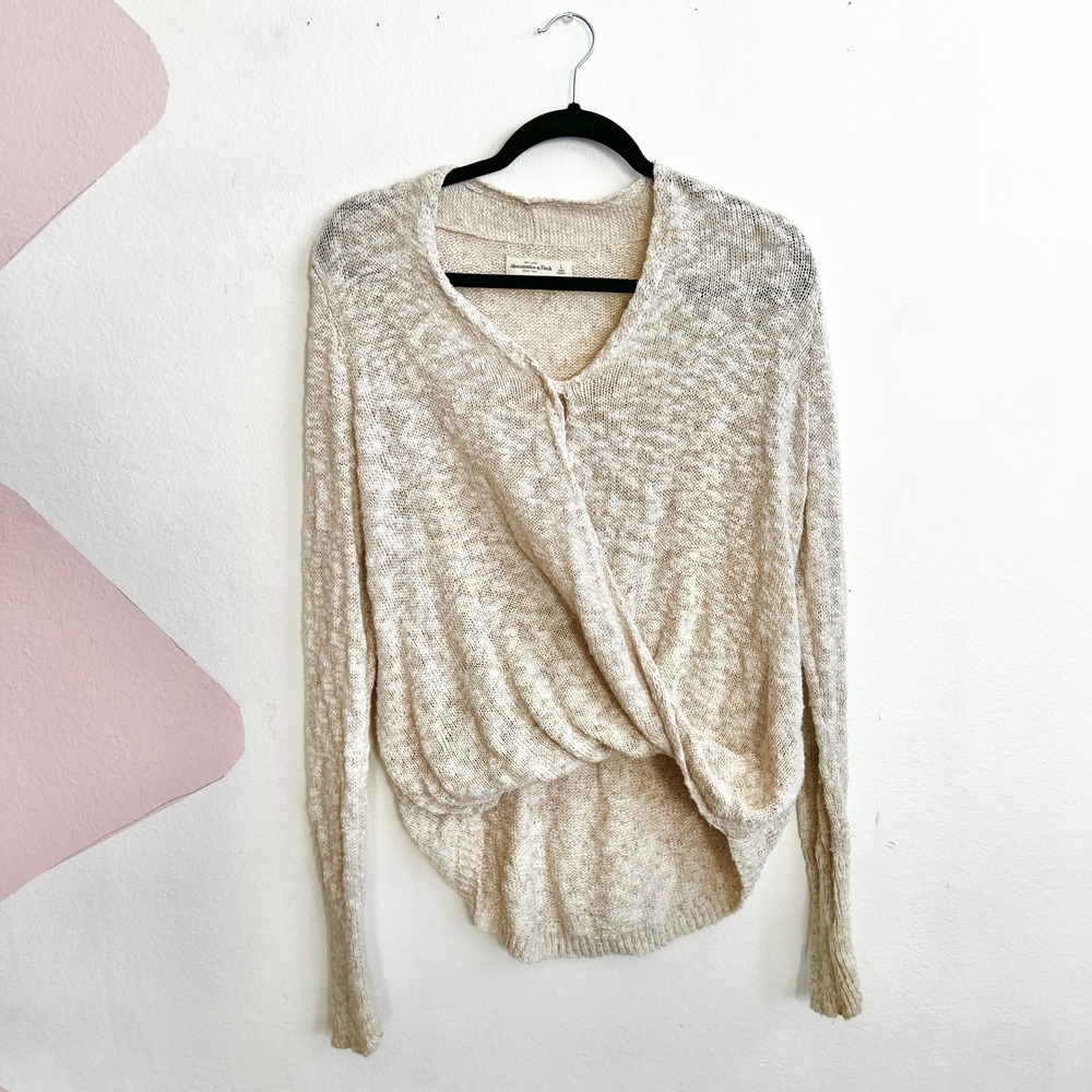 Abercrombie & Fitch‎ Wrap Sweater Vintage Y2K 2000s Casual Cream Large
